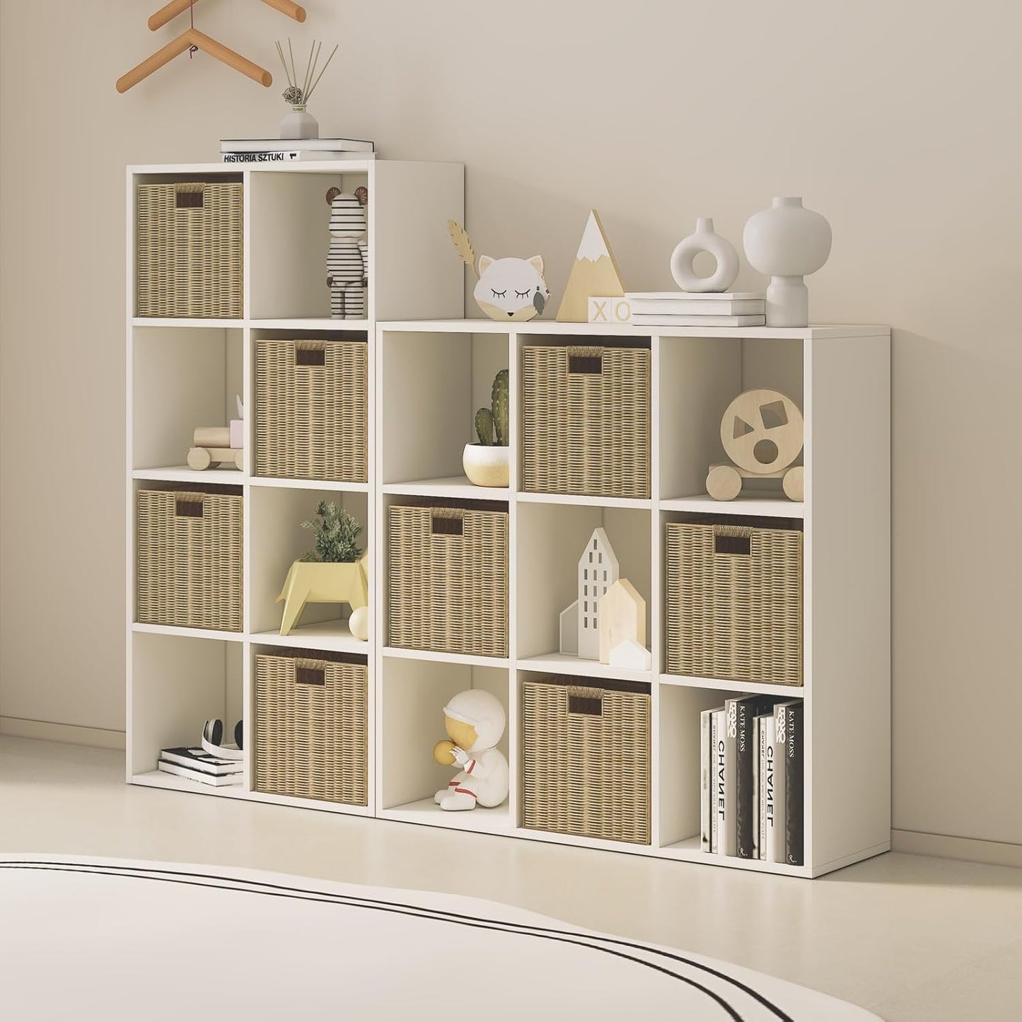 Wood Cube Storage Organizer Closet Cabinet for Living Room Bedroom Study Shelf Bookcase Wooden Floor Standing Open Bookshelf for Kids Home Office Display Storage Cabinet (White, 6-Cube, 11.81in)