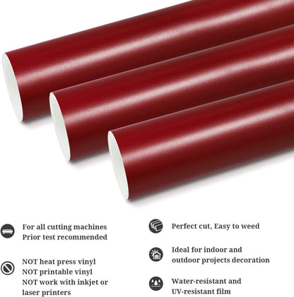 TECKWRAP Permanent Adhesive Vinyl 12" x 10ft, Matte Wine Red
