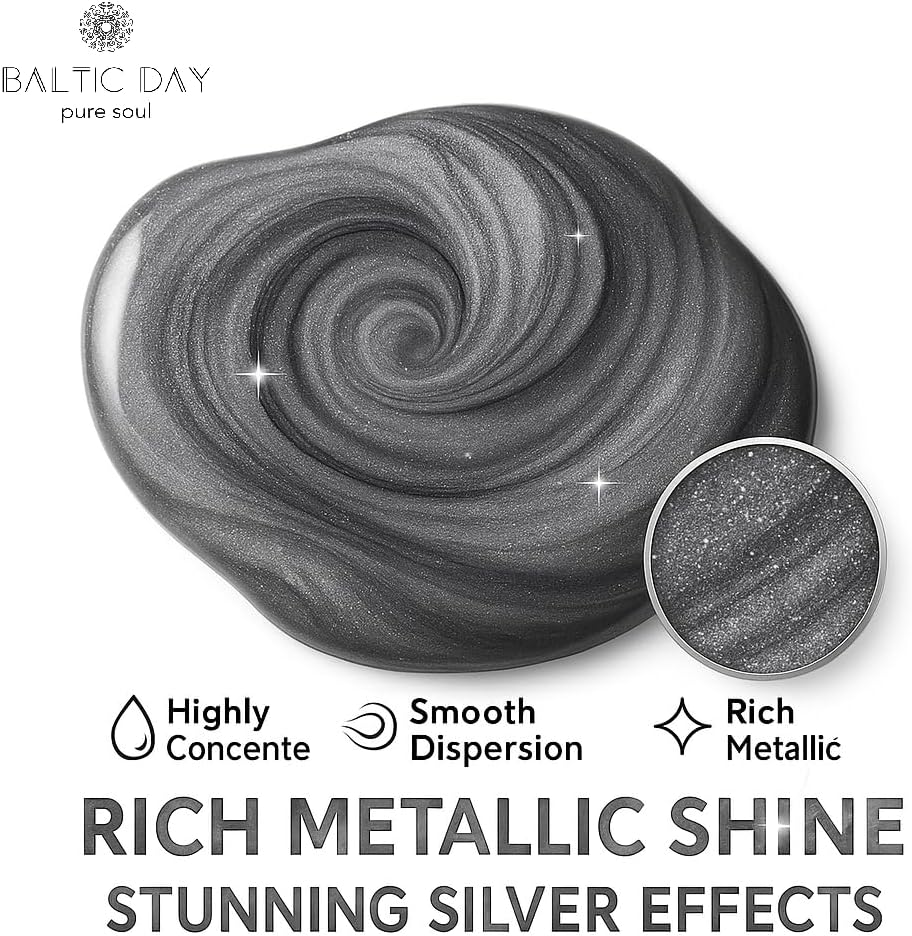 BALTIC DAY Metallic Platinum Silver Epoxy Resin Pigment Paste XL (191g/6.7oz) – Opaque Epoxy Dye & High Concentration Coloring Paste, Mica Powder Alternative for Resin Art, Jewelry, Tumblers