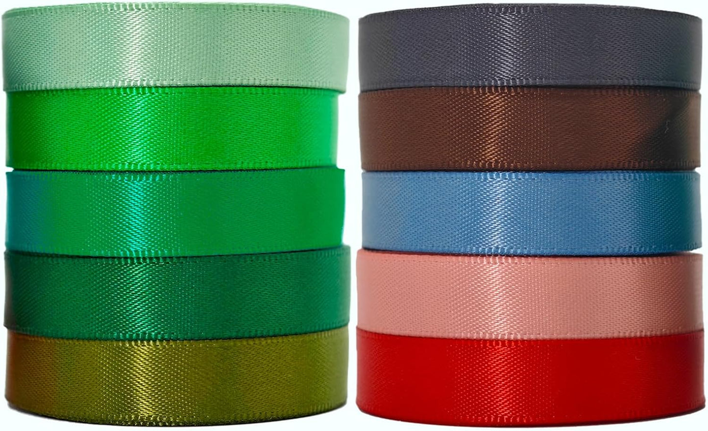 3/8 Inch Assorted Satin Ribbon Set, 50 Yards Double Faced Pack, Into The Forest 10 Colored Green Ribbon Bulk for Gift Wrapping, Crafts, Flower Bouquet, Eco Environment, Earthy Day, Forest Wedding - Crafty Corner