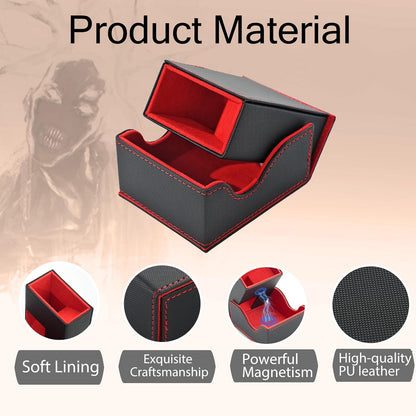 Dice Tower and Tray, Portable Commander Deck Box, Foldable Dice Storage Box for Dungeons and Dragons Rolling Tray Black/Red