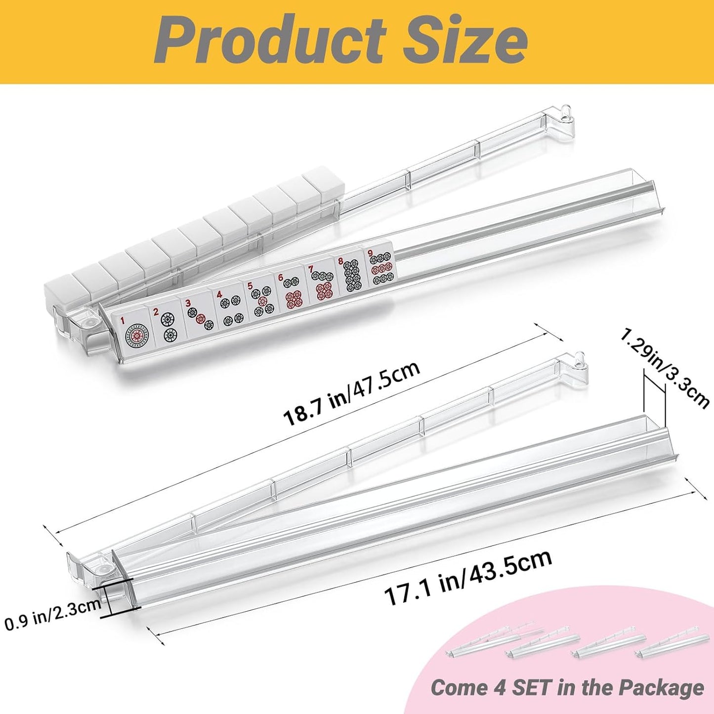 4PCS Mahjong Racks with Pushers,Clear Acrylic American Majiang Tile Racks