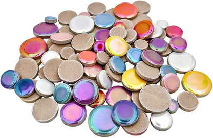 200g Iridescent Round Mosaic Tiles for Crafts Bulk, 11mm-23mm 4 Size Circular Mosaic Ceramic Pieces for Vases, Garden Decor, DIY Mosaic Making (Multicolor)