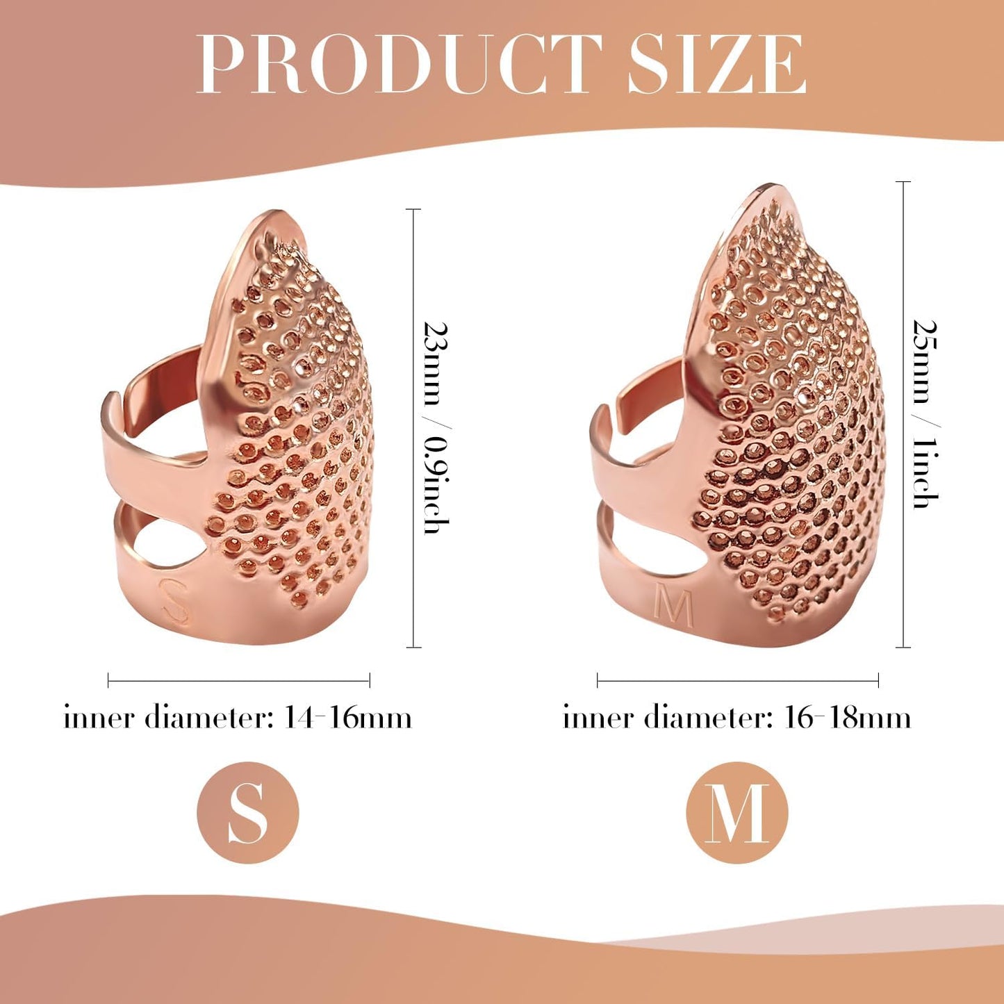 ZESION 4Pcs Sewing Thimbles, Adjustable Metal Thimbles for Hand Sewing Finger Protector, Quilting Craft Accessories for Knitting Needlework DIY Tools, Rose Gold(2 Sizes, S/M)