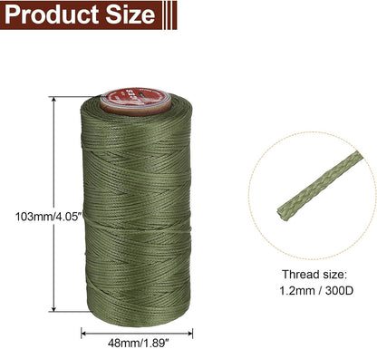 uxcell Flat Leather Sewing Waxed Thread, 140m / 153 Yards Polyester Wax String, 300D Wax Stitching Cord for Leather Crafts, Bookbinding, Bracelets Braided, Grass Green