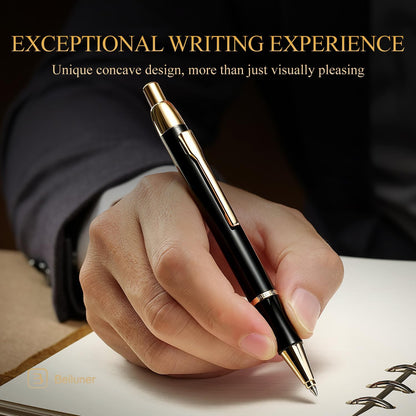BEILUNER Luxury Gel Pen with 24K Gold Electroplating Finish, Black Piano Lacquer, Luxury Grade Craftsmanship, Best Gel Pen Gift Set for Men and Women