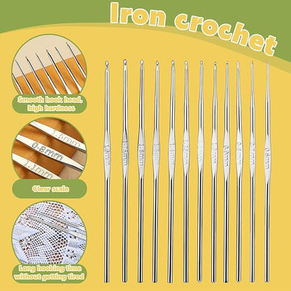 IMZAY 54 Pcs Crochet Hooks Set, 0.6mm-6.5mm Crochet Needles, Crochet Hooks Kit with Storage Case, Ergonomic Knitting Needles Stitch Marker Hand Craft Knitting Accessories for Beginners (Red)