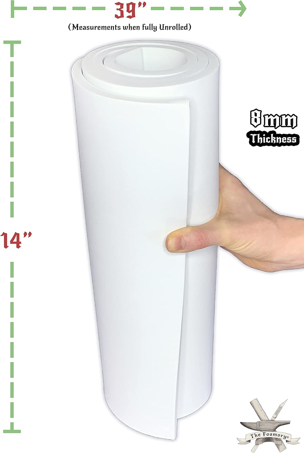 Shape Retention EVA Cosplay Foam 8mm (1mm-10mm) 14x39 inch White or Black High Density EVA Foam Sheets. Premium 85 kg/m3 Heat Shape Material for DIY Convention or Halloween Costumes by The Foamory - Crafty Corner