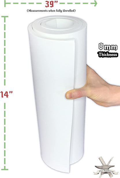 Shape Retention EVA Cosplay Foam 8mm (1mm-10mm) 14x39 inch White or Black High Density EVA Foam Sheets. Premium 85 kg/m3 Heat Shape Material for DIY Convention or Halloween Costumes by The Foamory - Crafty Corner