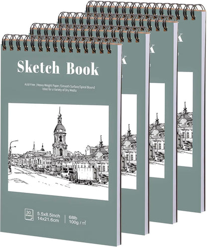 4 Pack Small Sketch Books, 5.5 x 8.5 Inch Mini Sketchbook, 68lb/100gsm Spiral Bound Small Sketch Pad, Acid Free Art Supplies Drawing Painting Sketchbook for Kids, Beginners, Artists (30 Sheets Each) - Crafty Corner