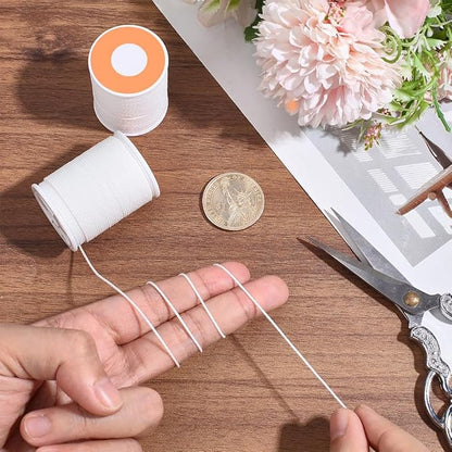 2 Rolls 24 Yards 1MM Round White Wax String Waxed Beading Rope Polyester Taiwan Twist Cord Sturdy Thread Strings for Jewelry Making Bracelet Necklaces Waist Macrame Vase Decor Supplies