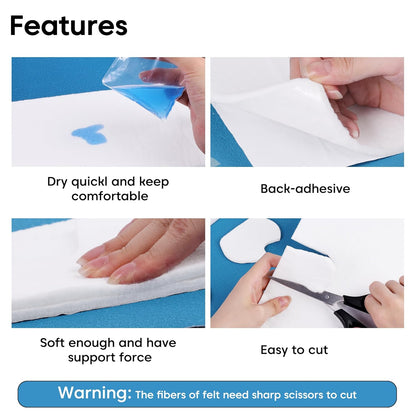 Pllieay Thickened Adhesive Felt Padding, 1/3" Thick 6" x 2.5yd Quality Rayon Blend Orthopedic Felt Roll, White Felt Adhesive Roll for Providing Cushioning and Support in Pain Foot