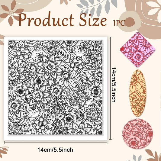 CHGCRAFT Abstract Flowers Geometric Flowers Silicone Texture Stamp Polymer Clay Molds DIY Clay Texture Tools for Clay Pottery Earring Jewelry Making Stamp Engraving Machines, Flower, 5.5x5.5inch