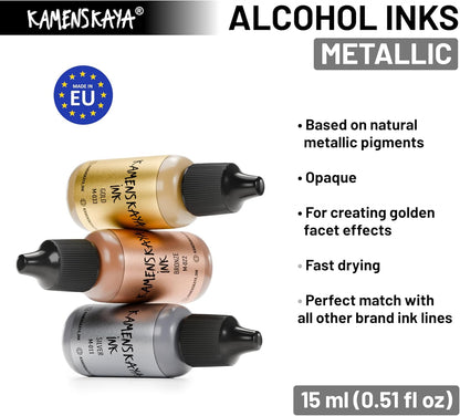 Metallic Alcohol Ink Set: Gold Alcohol Ink, 3 pcs 0.51 fl oz (15 ml) Each
