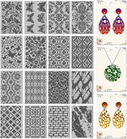 CHGCRAFT 16 Sheets Flower and Butterfly Clay Texture Mat Vintage Pattern Polymer Clay Texture Sheets DIY Tools for Pottery Earring Jewelry Making Stamp Engraving Machines, 4x2.6inch