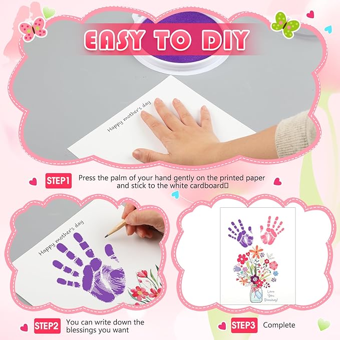 Beeveer 48 Sets Mother's Day Handprint Crafts DIY Religious Hand Keepsake Craft Gifts with Flower Stickers for Mom Dad Home Party Activities(Soft Colors)