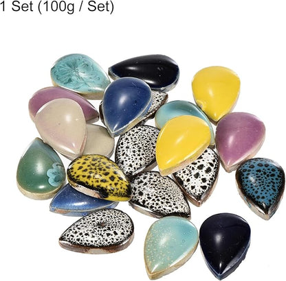MECCANIXITY 100g Ceramic Mosaic Tiles for Crafts Bulk, Small Raindrop Multicolor Ceramic Tiles for Mosaic Kits Garden Stepping Stone Cup Mat