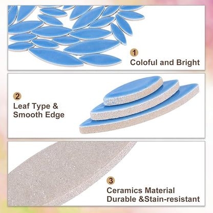uxcell Ceramic Mosaic Tile, About 200g Teardrop Leaf Tile Mosaic Block for Handicrafts Artwork, Greenish-Blue