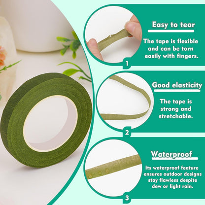 Floral Tape, 1/2inch Flower Tape, Green Flower Tape for Bouquet Stem Wrap Floral Arranging Craft Projects Corsages, Wedding Bouquet