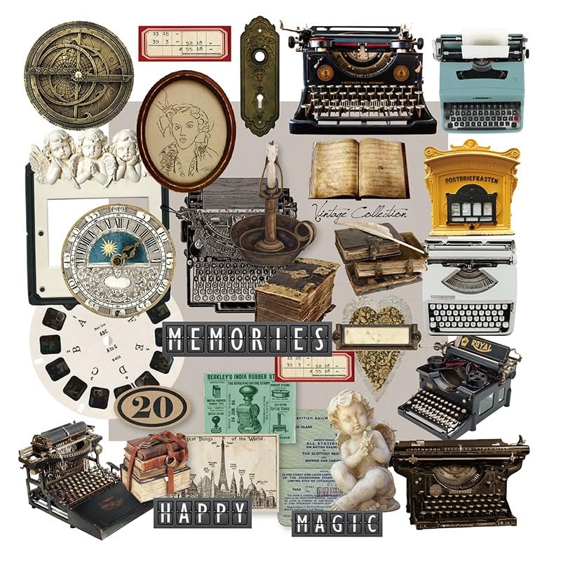 Vintage Junk Journal Items Kit Pre Cut Paper Cards Cutout Cardstock Art Aesthetic Decor Hollow Out Craft Elements Small Embellishments Supplies for Adults Scrapbook Pack