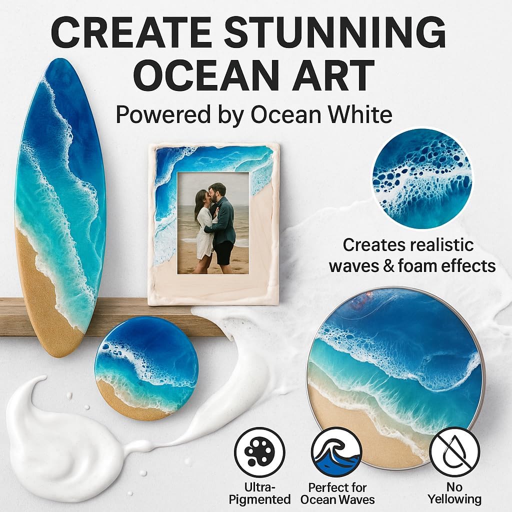Ocean White Epoxy Resin Pigment Paste XL (191g/6.7oz) – High Concentration Dye for Epoxy & UV Resin, Opaque White Pigment for Ocean Waves, Lacing, Cells, 3D Flower Coasters & Epoxy Art