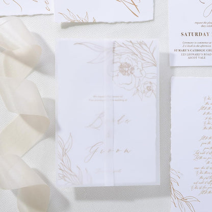 UNIQOOO 120 Pack Pre-Folded Vellum Jackets for 5x7 Invitations, Elegant Semi-Transparent Vellum Paper, 115GSM Wedding Invitation Accessories, for Envelope Liners 5x7 Inserts