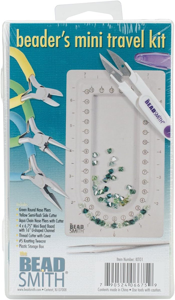 The Beadsmith Beader’s Mini Travel Kit - Color-ID Set – Includes Bead Board, Side Cutter, Round Nose, Chain Nose, Thread Snippers, Tweezers and Storage Box – Tools for Jewelry Making - Crafty Corner