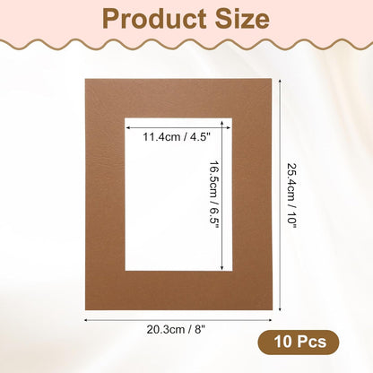 uxcell 10Pcs Picture Mats, 8 x 10 Mat Board Center for 5 x 7 Pictures Acid Free White Core Bevel Cut Frame Mattes for Display Art Measuring, Dark Brown