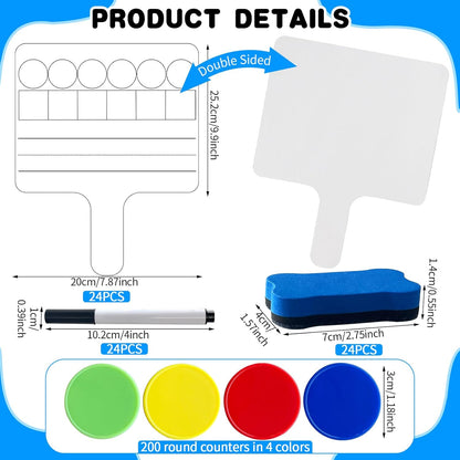 24 Pack Phonemic Awareness Dry Erase Board 8" x 10" Double Sided Handheld Answer Board Speech Therapy Phonemic Awareness Phonics Games Preschool Kindergarten Classroom Must Have