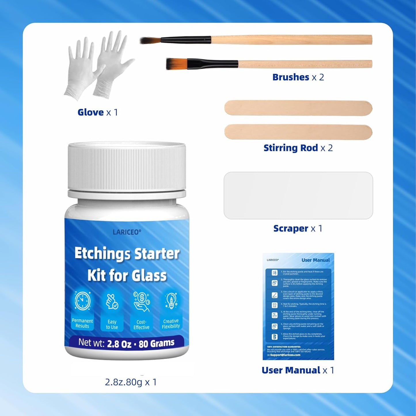 2.8 oz Glassware Etching Kit Creates Permanent Etched Patterns, Etch Starter Kit for Glass, Art Mirrors Frosted Tool for Mirrors, Windows, Glass Etching Starter Medium for Intricate Designs