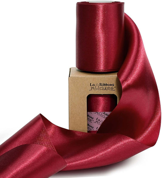 LaRibbons Red Satin Ribbon 3 Inch 10 Yards Christmas Ribbons Double Faced Luxury Burgundy Silk Ribbon for Gift Wrapping Flower Bouquets Bow Christmas Wedding Party Decoration - Crafty Corner