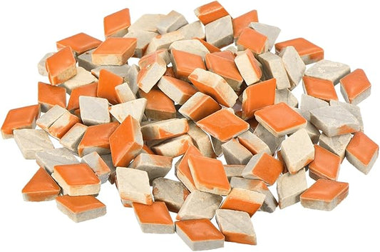 MECCANIXITY 200g Ceramic Mosaic Tiles for Crafts Bulk, Rhombic Orange Ceramic Tiles for Mosaic Kits Garden Stepping Stone Cup Mat