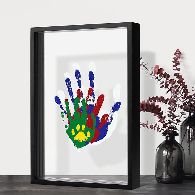 Family Handprint Kit, Hand Prints Keepsake Frame, DIY Craft Gift for New Parents Adoption Gifts, Gift for New and Expecting Parents- Includes 6 Paint Colors (Black)