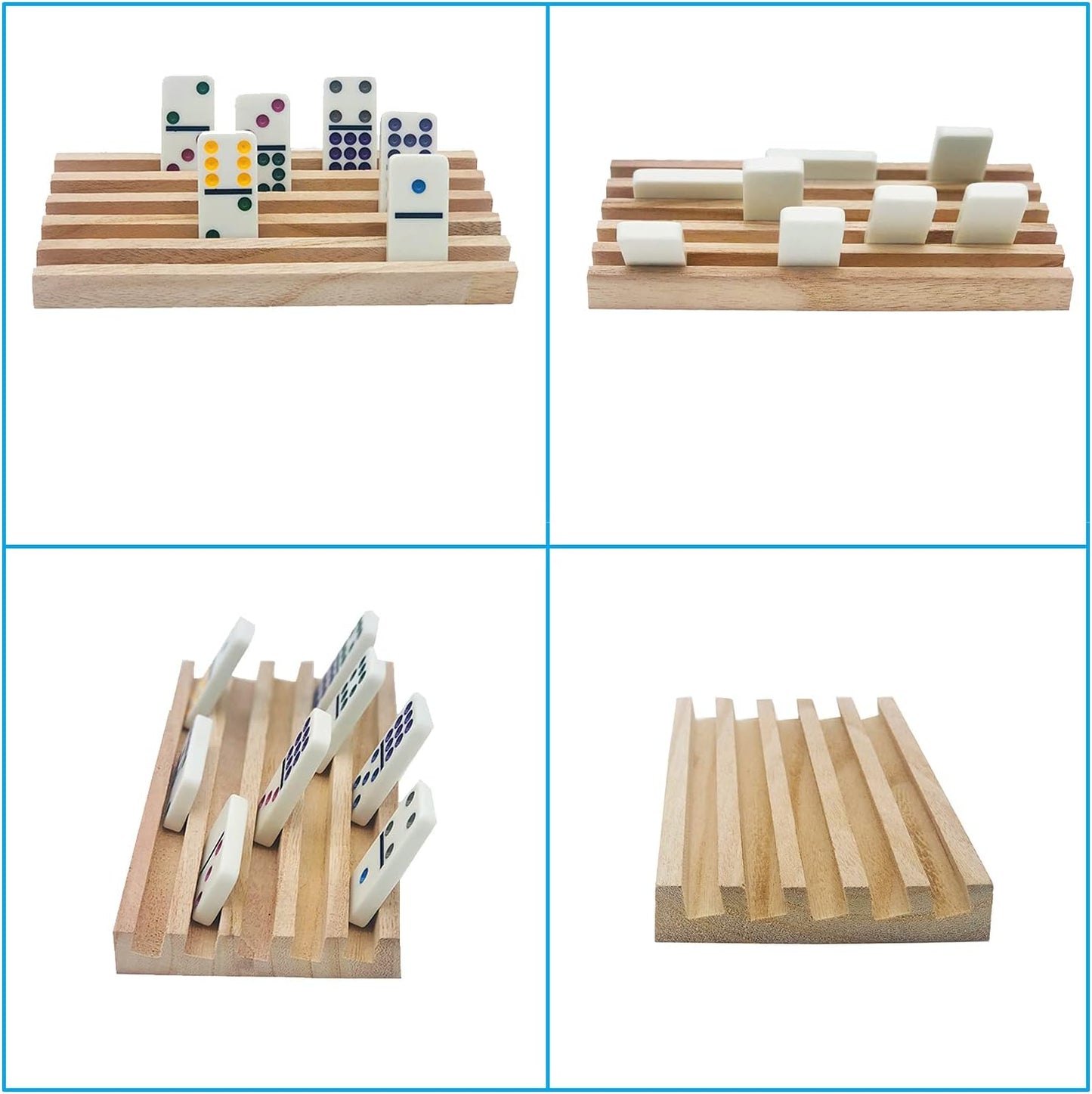 Wooden Domino Trays/Racks Set of 8 Mexican Train Domino Trays/Racks Double 12 Tiles Holders Rack Domino Tiles Holders Domino Wood Holder【 Dominoes not Included】