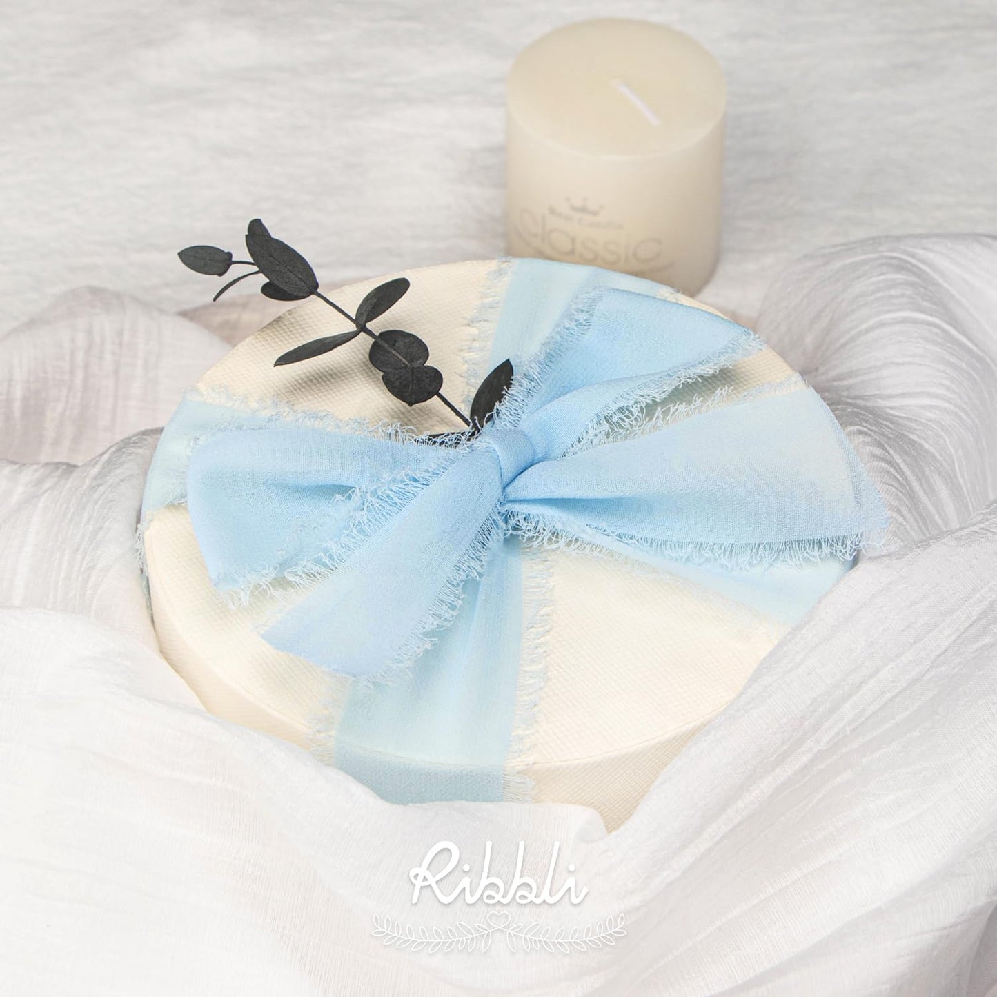 Ribbli Baby Blue Chiffon Ribbon 1-1/2 inch x 20 Yard Handmade Fringe Chiffon Silk Ribbon, Light Blue Ribbon for Wedding Invitations, Bridal Bouquets Wrapping, Flower Arrangement Decoration - Crafty Corner
