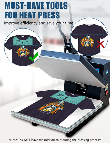 Vowlove Tshirt Ruler Guide for Vinyl Alignment - T Shirt Measure Rulers Guide, Shirt Measurement Centering Tool Heat Press Screen Printing V-Neck Embroidery Accessories Sublimation Blanks Product