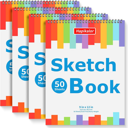 9" x 12" Sketch Book, 4-Pack 50 Sheets Spiral Bound Art Sketchbook, Acid Free Artist Drawing Paper Pad for Kids Adults, Party Art Supplies, Ideal Gifts for 8 9 10 11 12 13 14 Year Old Girl - Crafty Corner