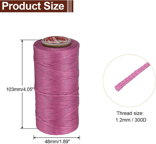 uxcell Flat Leather Sewing Waxed Thread, 140m / 153 Yards Polyester Wax String, 300D Wax Stitching Cord for Leather Crafts, Bookbinding, Bracelets Braided, Pale Pink