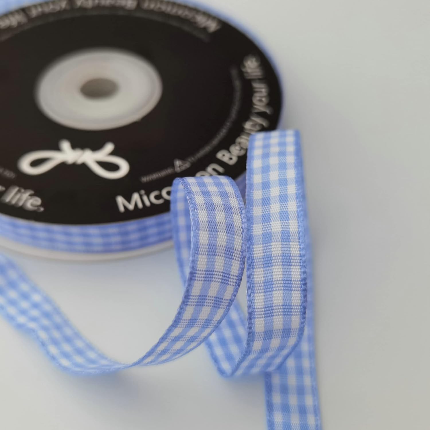 Light Blue Gingham Plaid Checked Ribbon 25 Yard Each Roll 100% Polyester (3/8", Lt.Blue) - Crafty Corner