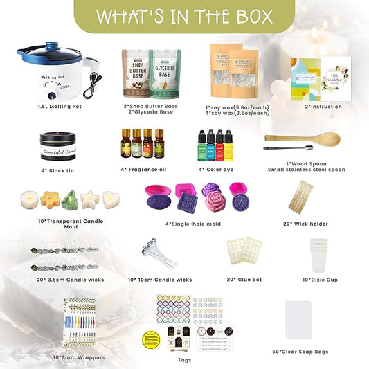 PIUH Basic DIY 2-in-1 Candle & Soap Making Supplies Kit with Wax/Soap Melter and Candles/Soaps Making Supplies for Adults Beginners, Starter Making Candle Soap Craft Kits Gifts