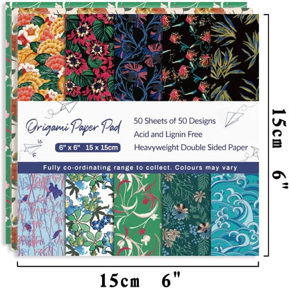 Origami Paper Kit 50 Sheets 6 Inch Square Double Sided Color 50 Vivid Japanese Washi Chiyo Colors for Hand Crafts Origami Paper Arts Creativity Flowers - Crafty Corner