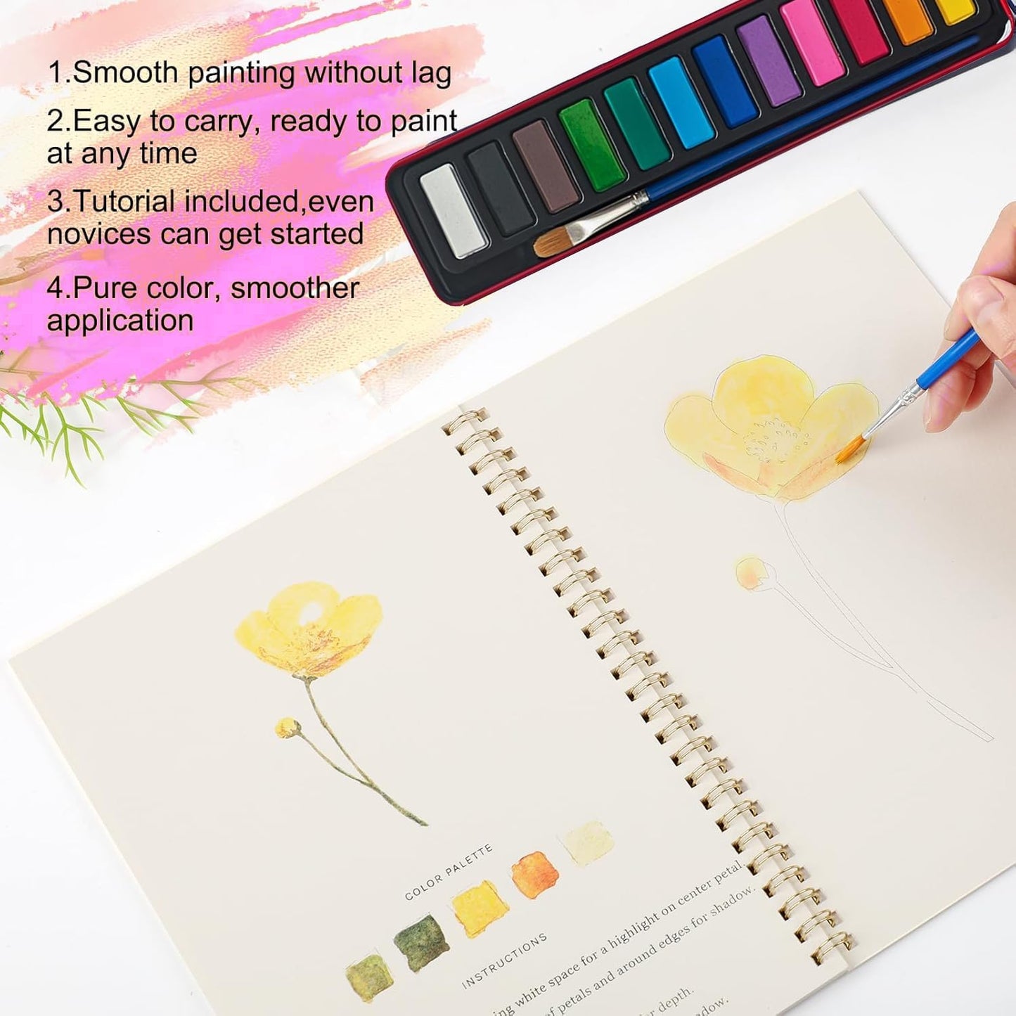 Watercolor Workbooks, Beginner Watercolor Painting Kit – 12 Colors Paint Set with Brush - Crafty Corner