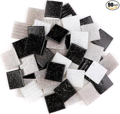 2cm (3/4") Square Vitreous Glass Mosaic Tiles for Crafts Bulk, 1 LB Colorful Mix Quartz Glass Tiles for DIY Art Crafts Kit Adult Kids and Home Deco (Black,White & Grey)