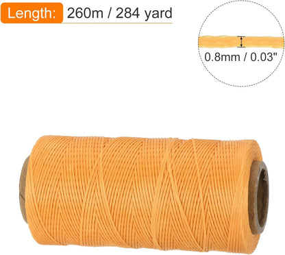 MECCANIXITY Waxed Thread,284 Yard 0.8mm 150D Flat Wax Thread Polyester Waxed String for Leather Sewing Hand Weaving Book Binding Home Decoration, Yellow-Brown