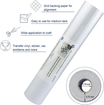 Clear Transfer Paper Tape Roll for Vinyl 12" x 50 FT Medium Tack for Adhesive Vinyl Signs, Application Clear Contact Paper Roll for Silhouette Cameo, Decals, Stickers, Windows (Transparent)