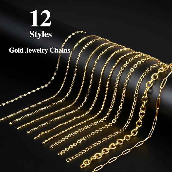 Ecofor Jewelry Making Ultimate Bundle - 111.7 Feet Gold Chains (17 Rolls) with 500+ Findings, 50 Pendants & Tools for DIY Necklace & Bracelet Making