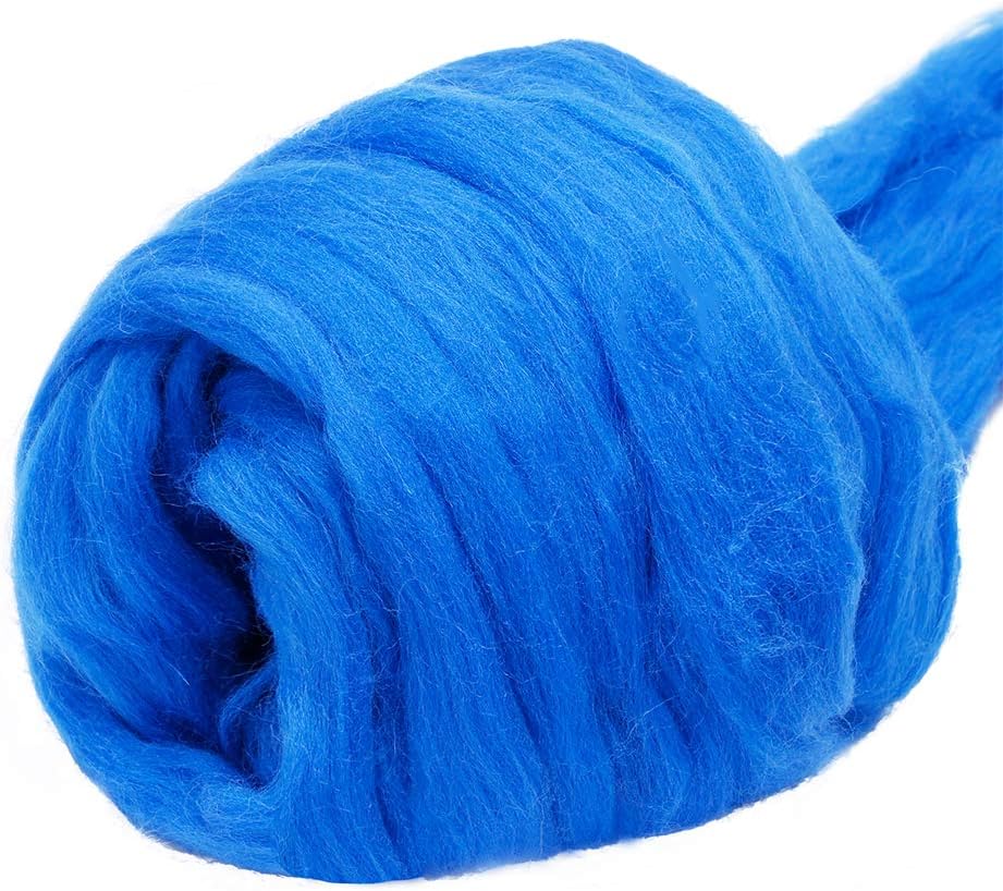 3.53oz Wool Roving Yarn, Wool Felting Supplies, Pure Wool, Chunky Yarn, Spinning Wool Roving for Needle Felting Wet Felting DIY Hand Spinning (Blue)