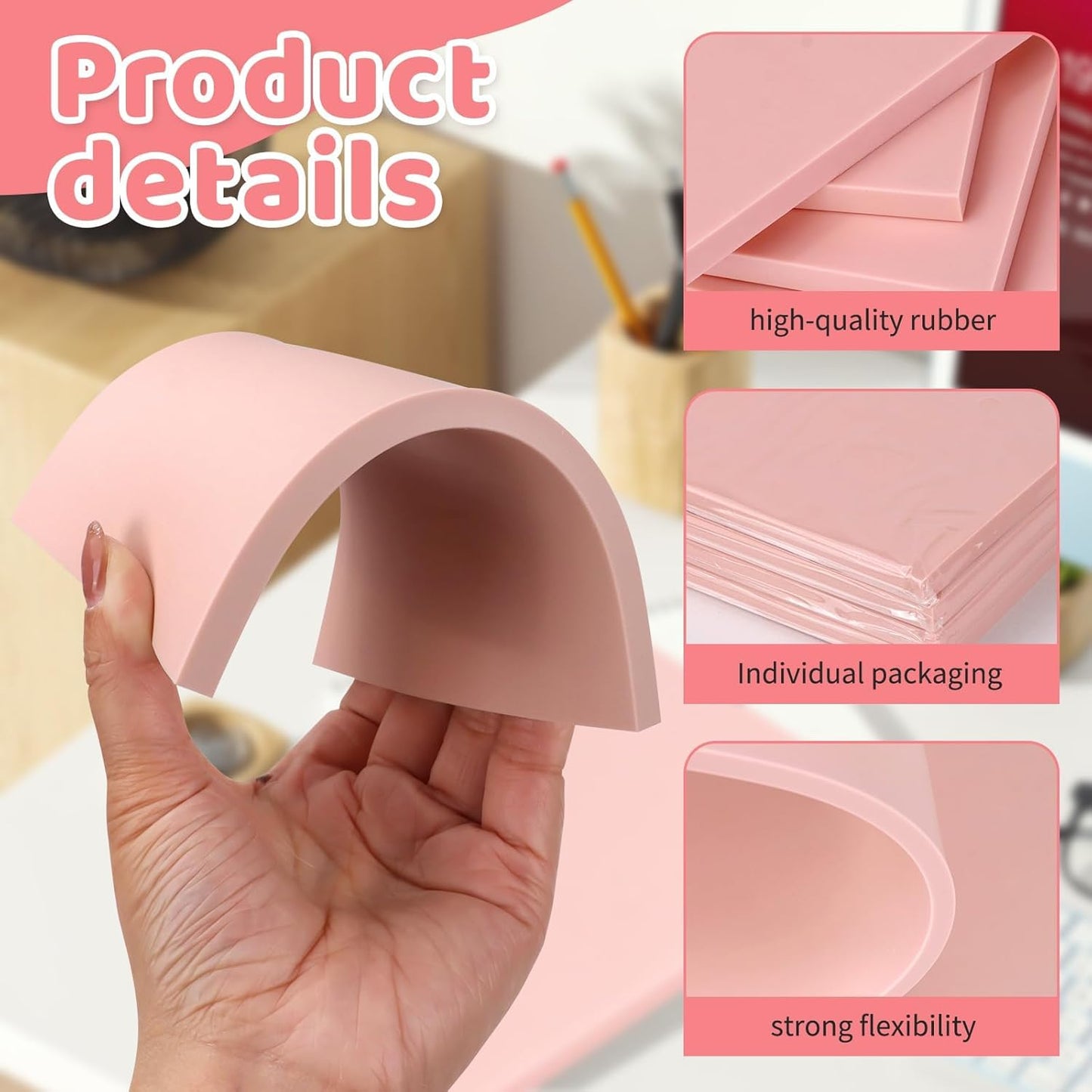 4 Pack 4"x6" Pale Pink Rubber Stamp Carving Blocks, Rubber Carved Brick for Stamp Soft Rubber Crafts and DIY Craft Project