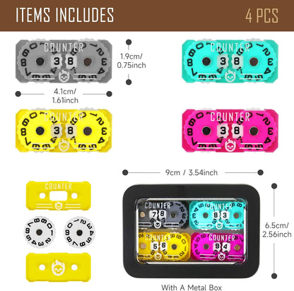 4Pcs MTG Life Counter Twin Digits with Metal Box, Tracker Life Counter for Board Games, Compatible with Magic The gatering Accessories RPG D&D CCG TCG Tabletop Board Games