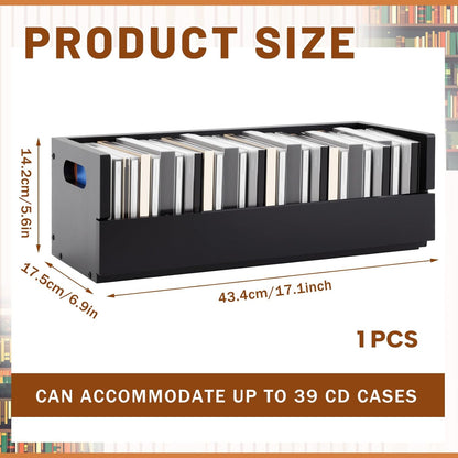 1 Set Wooden CD Storage Box Holder Shelf Cassette Tape Display Racks with Carrying Handles, Organizer Shelf for Movie Cases, DVDs, Each Set Can Store up to 36 Pcs CDs (Black)